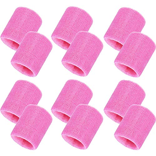 Bememo 12 Pcs Sweatbands Wrist Bands - color: Pink, size: 3.15 Inch