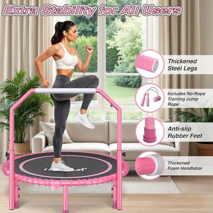 450LBS Foldable Rebounder Trampoline for Adults with Adjustable Handle 40" - color: Pink