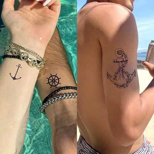 Semi Permanent Tattoo, Nautical Anchor Compass Design, Medium - color: Anchor