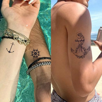 Semi Permanent Tattoo, Nautical Anchor Compass Design, Medium - color: Anchor