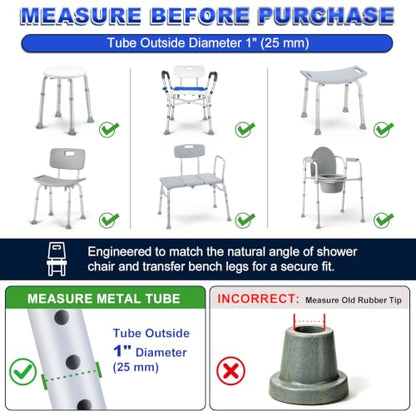 supregear Shower Chair Leg Caps 1 inch, Heavy Duty Rubber Feet, Fits 1" OD Sloped Round Legs Only, Non-Slip Replacement for Bath Stool & Transfer Bench, 4 Pack, Grey-25mm - color: Grey
