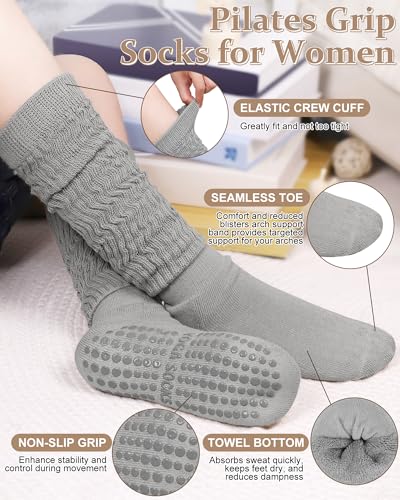 Pilates Socks with Grips for Women, Yoga Slouch Scrunch Socks - color: Gray Black White