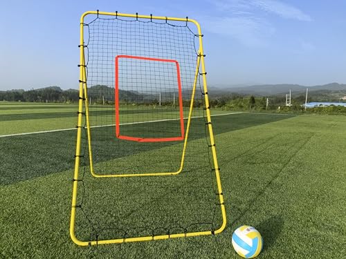 6 Adjustable AnglesVolleyball Rebounder Net 7x4 FT Bounce Back Trainer - color: Yellow