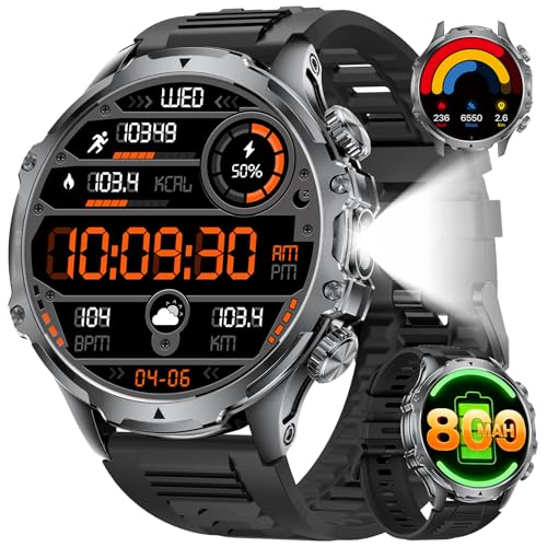 SUNKTA Smart Watch for Men,1.85" HD/800mAh Battery Smart Watches with LED Flashlight (Bluetooth Call Answer/Calls) Fitness Tracker with Heart Rate/Sleep Tracking/Blood Oxygen for Android iOS Black - color: Gray