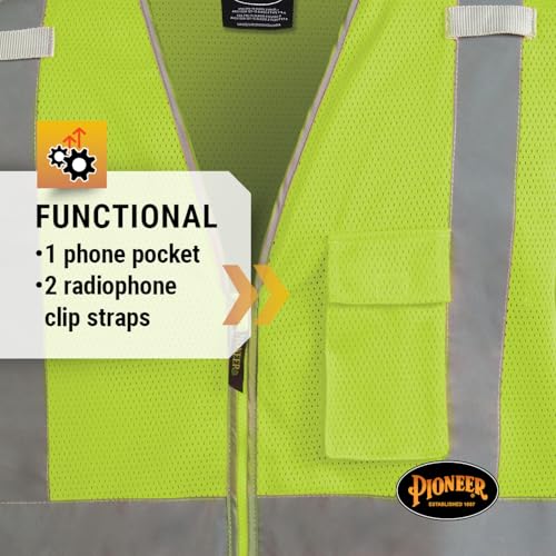 Pioneer Hi Vis Sleeved Mesh Safety Vest for Men & Women - Breathable- Reflective Tape - Pockets - Class 3 - Yellow/Green - color: Green, size: X-Large