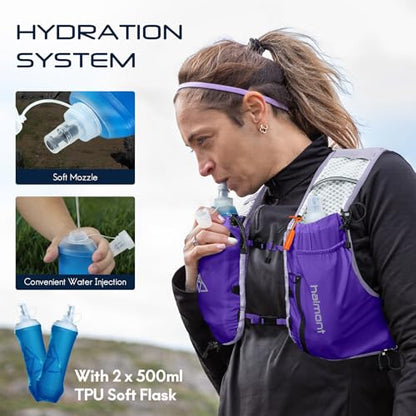 Haimont 10L Trail Running Hydration Vest with Soft Flasks - color: Purple, size: Medium