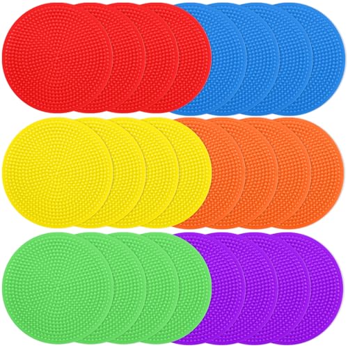 Poly Spots 4 Inch and 9 Inch Spot Markers for Gym Floor Flat Cones - style: 24Pcs 4 inch 6colors