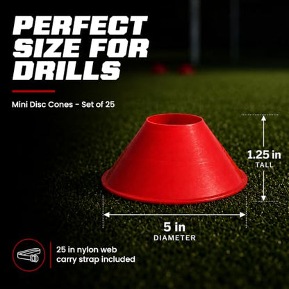 American Challenge Mini Disc Cones, Soccer Cones for Sports, Set of 25 - color: Red (25 mini cones)