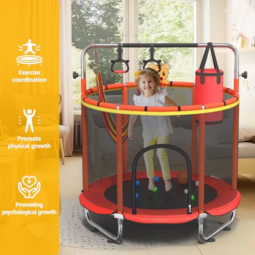 60" Trampoline for Kids with Enclosure Net, Toddler Trampolines Indoor - color: Red