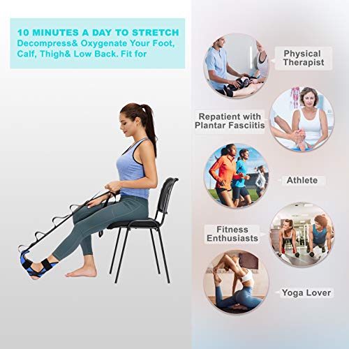 comness Foot and Calf Stretcher-Stretching Strap For Plantar Fasciitis, Heel Spurs, Foot Drop, Achilles Tendonitis & Hamstring. Yoga Foot & Leg Stretch Strap. (Blue) - color: Blue