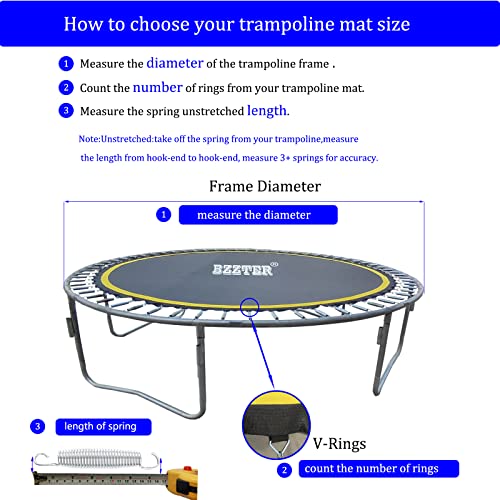 Trampoline Replacement Mat,Mat Diameter:11.97-12.56FT,Fits 14ft Trampoline Frame,with 72 80 84 88 96 Rings for Choose,Fits 5.3-8.5 Inch Springs(Need to Choose),Spring and Frame not Include. - style: 84 V-Rings/150.8" Diam/Fits 5.3"-5.7"Spring