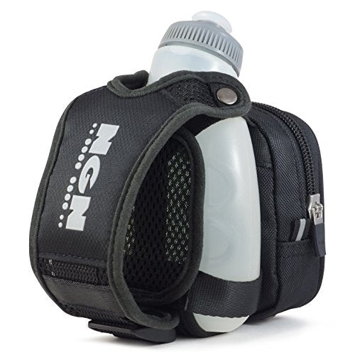 NGN Sport - Running Water Bottle Handheld | Hydration Bottle & Pack with Zippered Pocket - 10 oz (Locomotive Black, 10 oz (2-Pack)) - color: Locomotive Black, size: 10 oz (2-Pack)