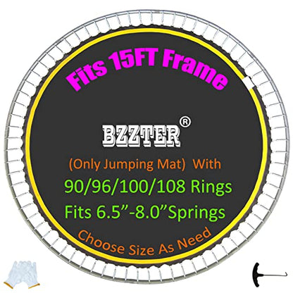 Trampoline Replacement Mat,Fits 15ft Round Frame with 90/96/100/108 Rings,Fits 5.3-8.5" Springs,Longer Lasting with 10 Rows of Stitches,w/Pull Hook and Gloves,（13ft-13.4ft Trampoline Mat - style: ø159.8" & 108Rings (Fits 6.5"-7.0"Spring)