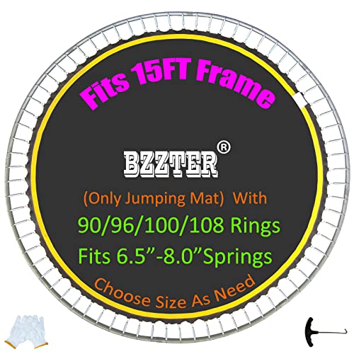 Trampoline Replacement Mat,Fits 15ft Round Frame with 90/96/100/108 Rings,Fits 5.3-8.5" Springs,Longer Lasting with 10 Rows of Stitches,w/Pull Hook and Gloves,（13ft-13.4ft Trampoline Mat - style: ø160.4" & 96Rings (Fits 6.5"Spring)