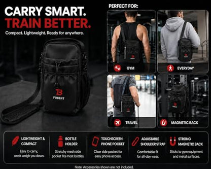 Compact Gym Organizer Bag with Phone Pocket & Bottle Holder, Magnetic Back for Flat Metal Surfaces, Gym Essentials Bag for Keys, Towel, Straps, Earbuds & Workout Accessories
