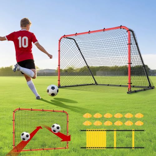 Haokelball 12x6/6x4 FT Soccer Goal for Backyard Portable Metal Frame - color: Red and Black