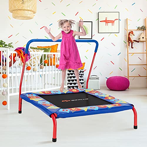 Goplus 36” Square Toddler Trampoline, Foldable Mini Trampoline for Kids, Indoor Outdoor Fitness Rebounder with Foam Covered Handle & Safety Padded Cover, Gift for Boys and Girls, Max Load 330LBS