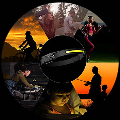 LED Headlamp Rechargeable Flashlight, 2-Pack 230° Wide Beam Headlight with Motion Sensor, Lightweight, Weatherproof, 2 Light Source Head Lamp for Camping Hiking Running Outdoor - Adults and Kids - color: 2 Pack