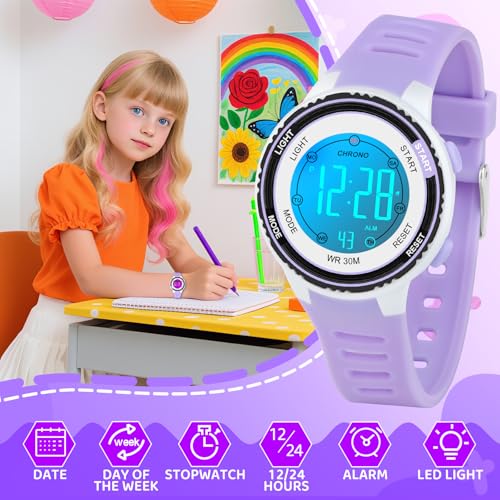DTKID Digital Kids Watch 30 M Waterproof for Girls Boys 5-16 - color: Purple