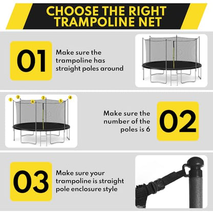 Trampoline Safety Enclosure Net PE Trampoline Flex Net Replacement for 6 Poles Round Frame Trampolines - size: 14"