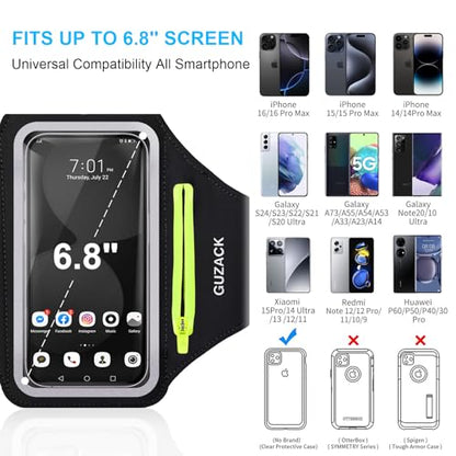 GUZACK Running Armband for iPhone 17 16 15 14 13 Pro Max, Galaxy S25 S24 S23 S22, with Card Slot & Key Pockets, Running Phone Holder, Fit Up to 6.9 Inches Phone - Size L (Bigger Arm 14-17 in) - color: Green Zipper (Up to 6.9"), size: L