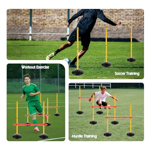 Adjustable Height Agility Speed Hurdles with Rubber Base, Training Equipment Set for Soccer, Track and Field, Detachable Agility Poles - size: 3.3 FT, style: Pack of 6