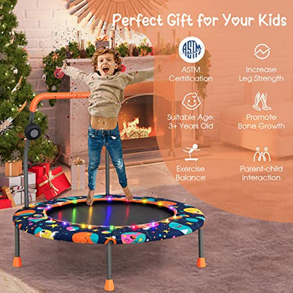 GYMAX Trampoline for Kids, 36” Toddler Mini Rebounder with Lights & Music, Removable Blue Tooth Speaker, Handle & Safety Pad, ASTM Approved Indoor Outdoor Small Kids Trampoline - style: Astral Sky