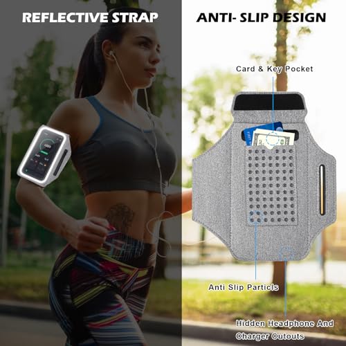 GUZACK Running Armband with Key Pockets & Card Slot, Up to 6.9", Medium - color: Gray (Up to 6.9"), size: M