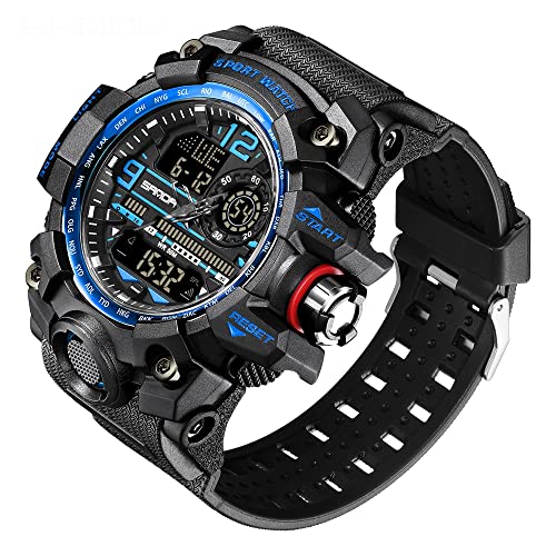 AIMES Men's Watches Sports Outdoor Waterproof Military Watch LED Date Alarm Stopwatch Multi-Function Tactics Big Face Wristwatch for Men - color: 3133-Blue