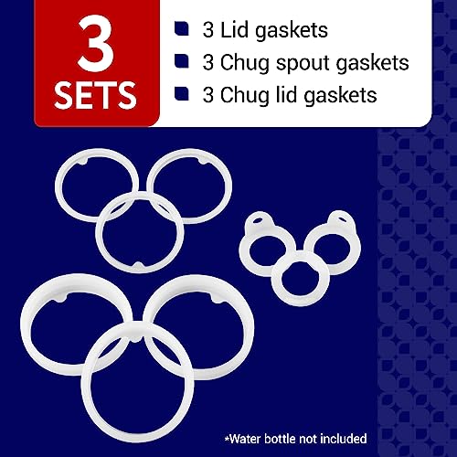 Impresa Water Bottle Gasket Replacement Set - 9-Pack, Compatible with Thermoflask 24/32/40/64 oz Bottles - Thermo Flask Rubber Seal & Wide Mouth Chug/Spout Lid