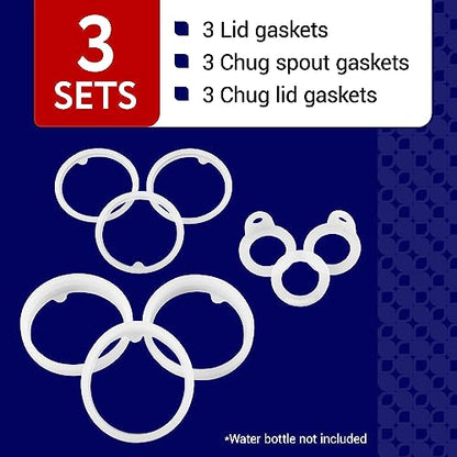 Impresa Water Bottle Gasket Replacement Set - 9-Pack, Compatible with Thermoflask 24/32/40/64 oz Bottles - Thermo Flask Rubber Seal & Wide Mouth Chug/Spout Lid