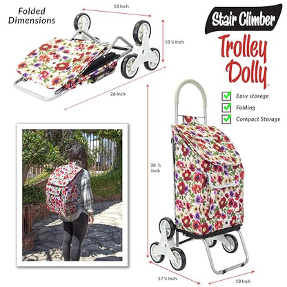 dbest Products Stair Climber Trolley Dolly with Backpack Straps, Shopping cart Grocery Foldable Condo Apartment - color: Flower, style: Backpack Straps