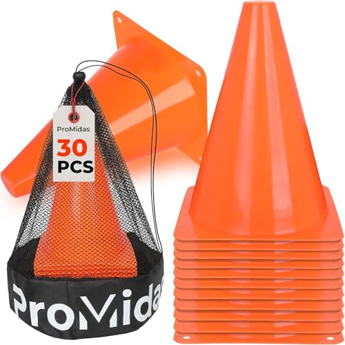 7 Inch (15/30 PCs) Soccer Cones for Training Kids with Mesh Bag - Small Traffic Cones for Sports Training - Flexible Conos for Soccer Practice, Basketball & Football Drills Equipment - style: Orange - 30 Pack