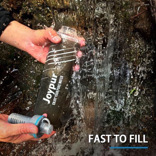 Water Filter Survival - Collapsible Water Bottle with Filter 0.01 Micron Squeeze Filtered Water Bottle 32oz for Hiking Backpacking Camping BPA-Free(Grey 1000ml)