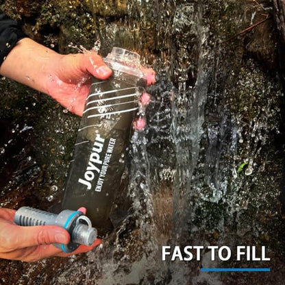 Water Filter Survival - Collapsible Water Bottle with Filter 0.01 Micron Squeeze Filtered Water Bottle 32oz for Hiking Backpacking Camping BPA-Free(Grey 1000ml)