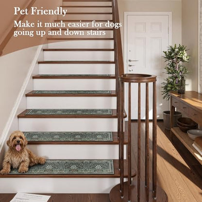 OJIA Black Stair Runner Non-Slip Stair Treads for Wooden Steps 15PCS 30"x8" - color: Black-Plants, size: 15PCS