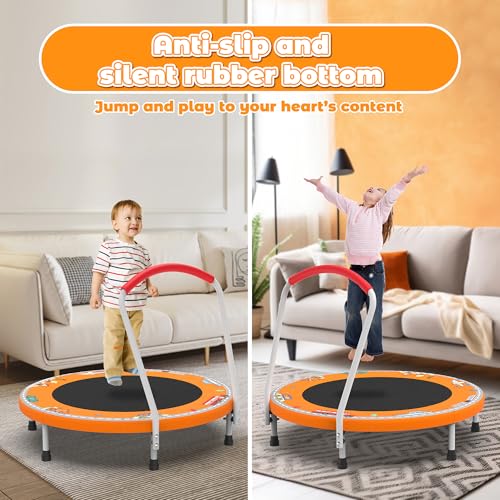 Mersco 36" Mini Toddler Trampoline with Handle for Kids Ages 1-6, ASTM - color: Orange Print
