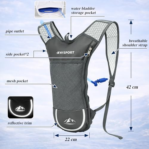 Lightweight 2 Pack Hydration Backpack with 2L Water Bladder for Hiking - color: White & Gray