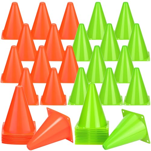 Reginary 40 Pieces 7 Inch Small Cones for Sports Football Bike Obstacle Training Cones Plastic Traffic Roadblock for Sports Skating Indoor Outdoor Activity Construction Party - color: Orange, Green