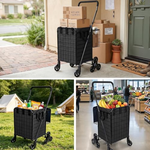 Kiffler Stair Climber Grocery Shopping Cart with Waterproof Line - color: Black+bag