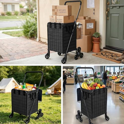 Kiffler Stair Climber Grocery Shopping Cart with Waterproof Line - color: Black+bag