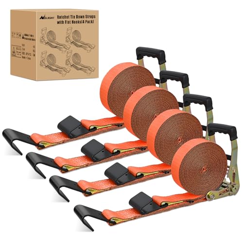 Nilight Flat Hook Ratchet Straps 4 Pack 2 in x 30 Ft - color: 4 Pack 2 in x 30 Ft Flat Hook Straps