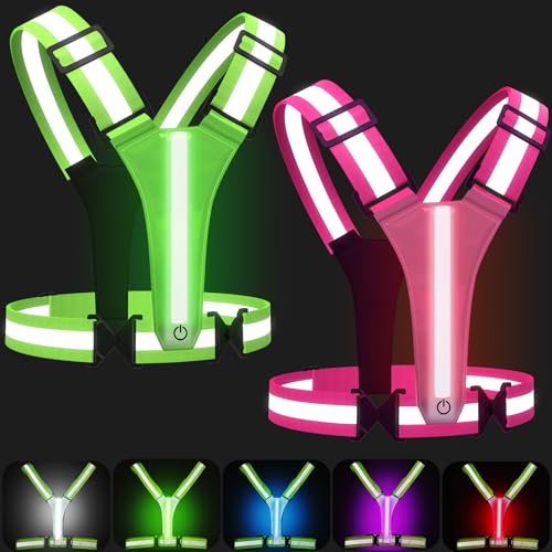LED Reflective Vest Running Gear 5 Colors Light Up Reflective Running Vest - color: Green+pink