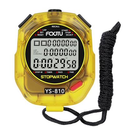Sports Stopwatch Timer, 10Lap /Split Memory Digital Stop Watch Yellow - color: Yellow