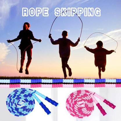Supertrip Jump Rope Kids-Soft Beaded Skipping Rope Adjustable Tangle-Free Segmented Jumping Rope for Children and Students - color: Blue&Pink