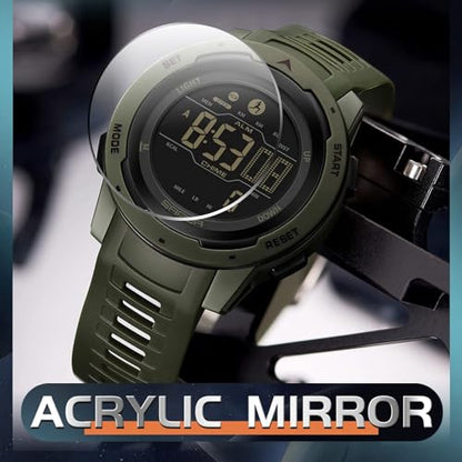 findtime Men's Digital Watch Waterproof Pedometer Watches Sport Watch Step Counter Calorie Military Watch with Stopwatch Alarm LED Backlight Countdown - color: green