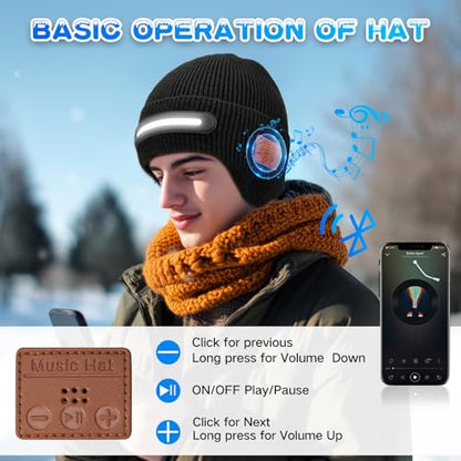 Bluetooth Beanie with Light, HD Stereo Sound and 230° Wide Beam Light for Fishing Hiking & Working, Stocking Stuffers - color: White Led Strip