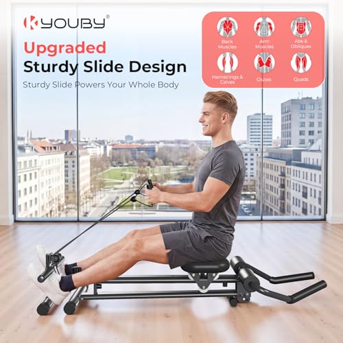 Ab Machine and Rowing Machine, 4 in 1 Rowing Machines for Home with 2 Adjustable Inclined Angles, Quiet & Foldable Rower Machine,Row Machine for Home