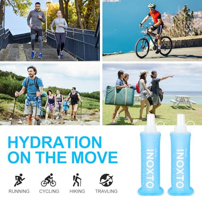 INOXTO Soft Flask,Collapsible Soft Water Bottles for Hydration Vests and Running Packs, Soft Flask Running Bottles for Hiking Cycling(250/500 ml) (2 PCS 250ML) - size: 2 PCS 250ML