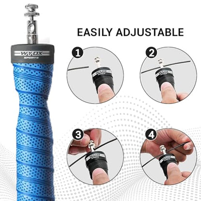 WYOX Weighted Jump Rope Adjustable Skipping Rope for Men & Women Dual Cable System with Thick & Light Cable Perfect for Double Unders, Boxing, CrossFit, Cardio, Endurance, and Fitness Training - color: Blue